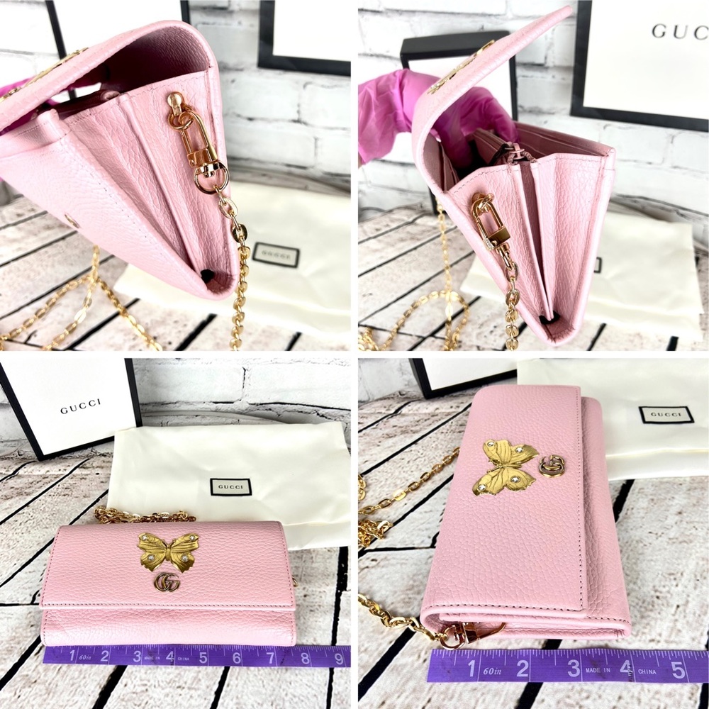 Gucci Marmont Gold Butterfly pink leather wallet crossbody - Picture 13 of 13